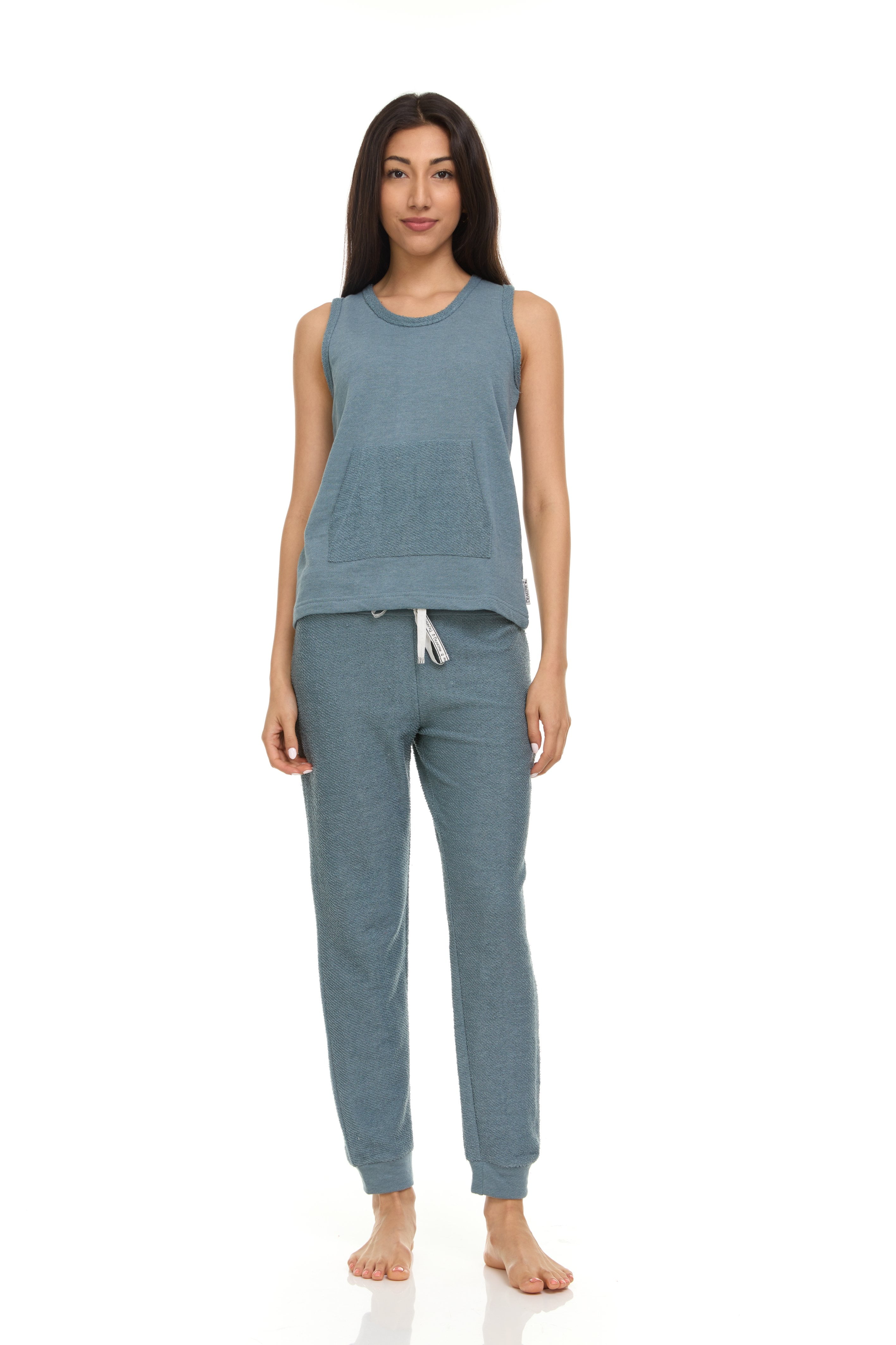Bearpaw Comfy Tank Top with Kangaroo Pocket and Jogger Pants Set Dark Green Women s Walmart