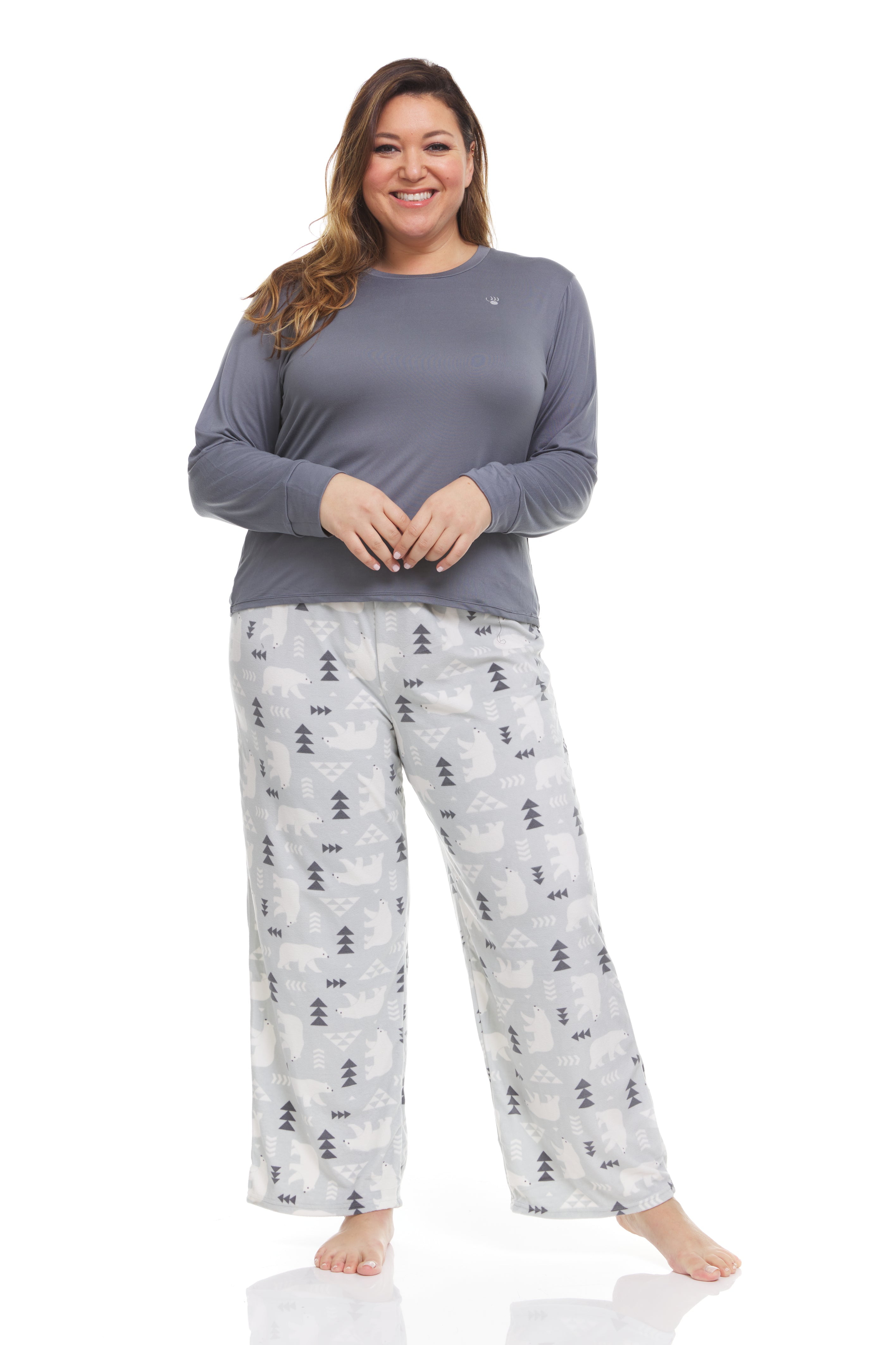 Bearpaw Long Sleeve Crew Neck Breathable Elastic Waistband Stretchy Durable Pajamas Women s 2 Piece Set Walmart