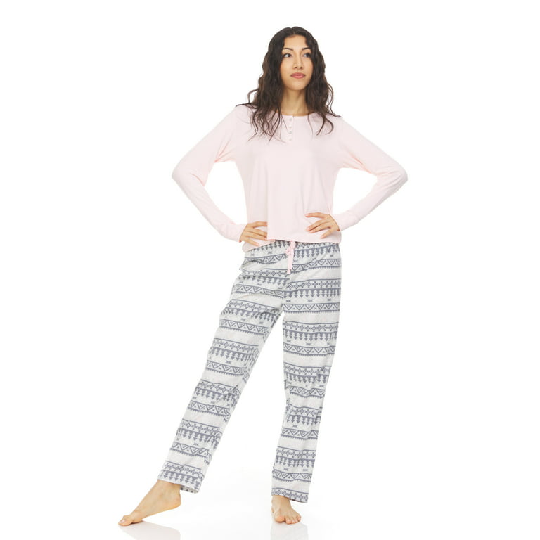 Bearpaw Long Sleeve Crew Neck Comfort Fit Pajamas for Women, 2-piece Set 