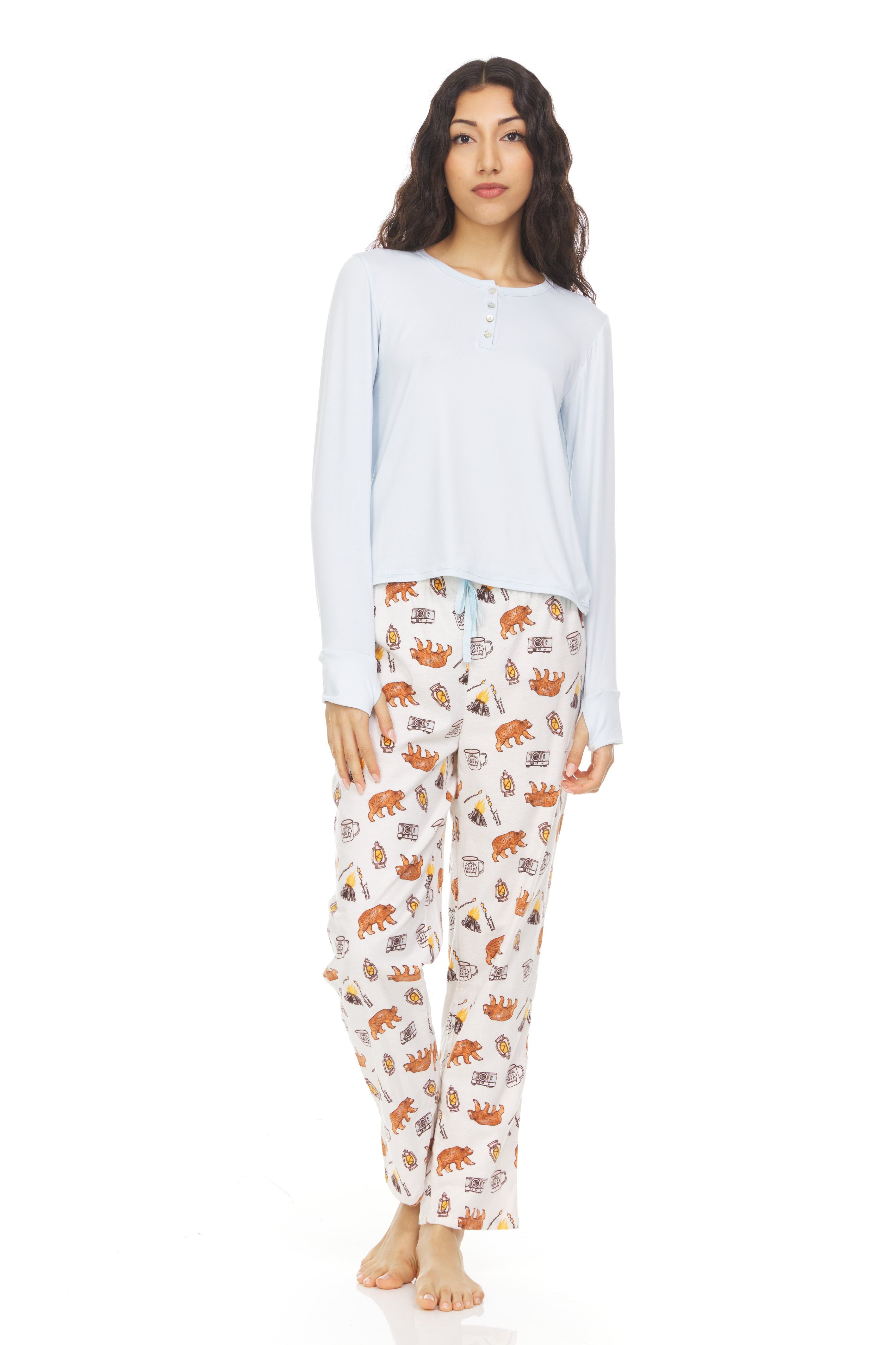 Bearpaw Long Sleeve Crew Neck Comfort Fit Pajamas for Women