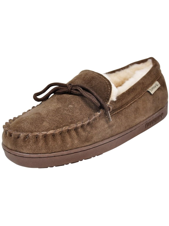 Moc II Mens Moccasin Slippers, Sheepskin Lining, Hard Sole with Cushioned Footbed, Rubber Outsole Slippers for Men