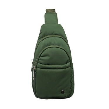 Bearpaw Unisex Multiple Zipper Sling Bag, Sage