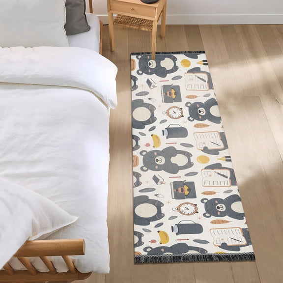 Bears Bag Notebook Clock Leaf Runner Area Rug 2x6 Soft Non-Slip Washable Bedside Carpet for Hallway Bedroom Living Room Home Decor