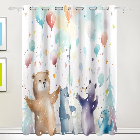 Bears Ballons Trees Black Out Curtains 72 Inch Length Curtains for Sliding Glass Doors Bedroom Living Room 2 Pack