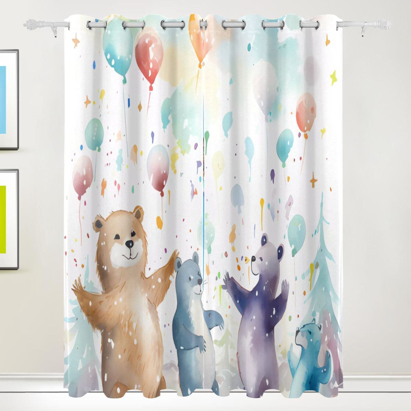 Bears Ballons Trees Black Out Curtains 84 Inch Length Curtains for Sliding Glass Doors Bedroom Living Room 2 Pack