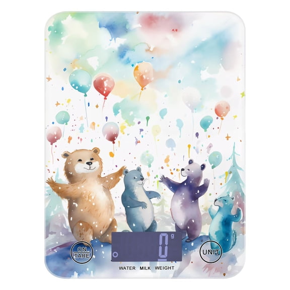 Bears Ballons Trees Food Scale Digital Kitchen Scale Waterproof Tempered Glass Tare Function 11 lb for Baking Cooking Meal Prep