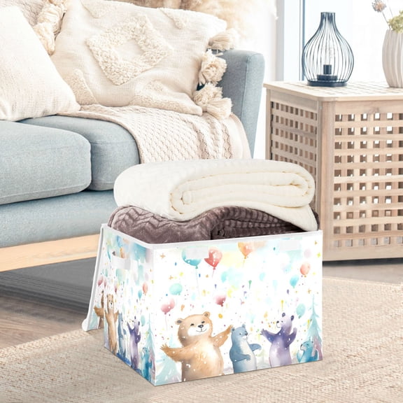 Bears Ballons Trees Storage Basket Foldable Laundry Basket Shelf Kids Toy Storage Container Organizer with Handles