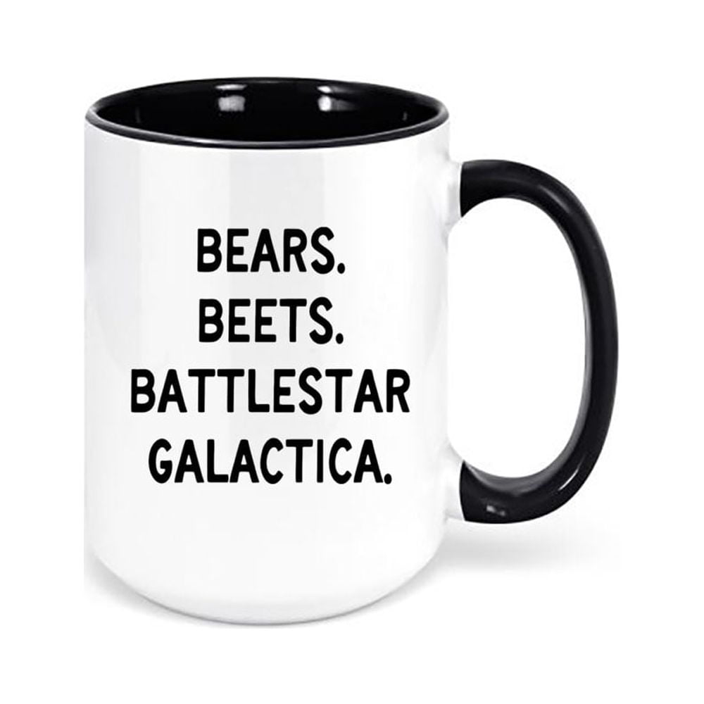 The Office Merchandise Bears Beets Battlestar Galactica Mug | The Office Gifts TV Show - Dunder Mifflin Mug Cup | The Office Merch Memorabilia Funny