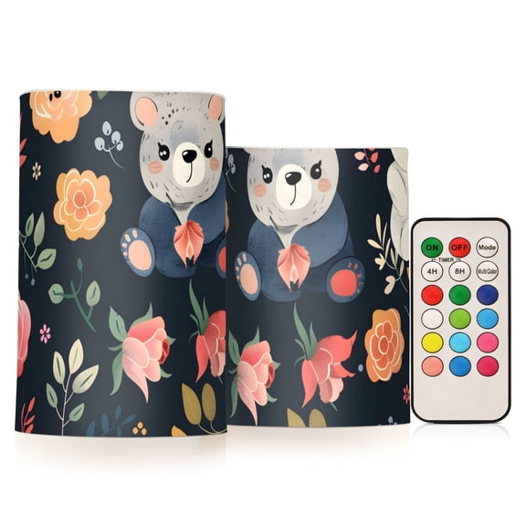 Bears Beautiful Roses Flameless CandlesLED Lights Battery Operated Candles with Remote and Timers Flicker Lights Votive Set of 2