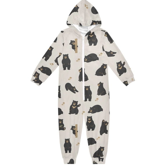 Bears Boys & Girls Hooded One-Piece Pajamas Warm Crystal velvet Hooded Long Sleeve Loungewear Jumpsuit Unisex