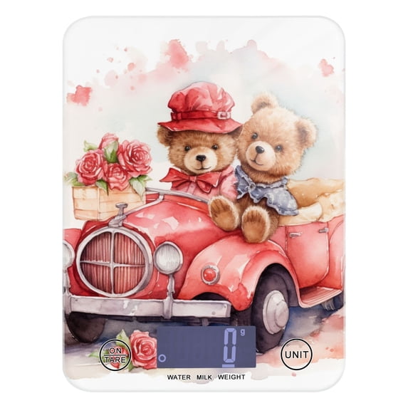 Bears Car Roses Flowers Food Scale Digital Kitchen Scale Waterproof Tempered Glass Tare Function 11 lb for Baking Cooking Meal Prep