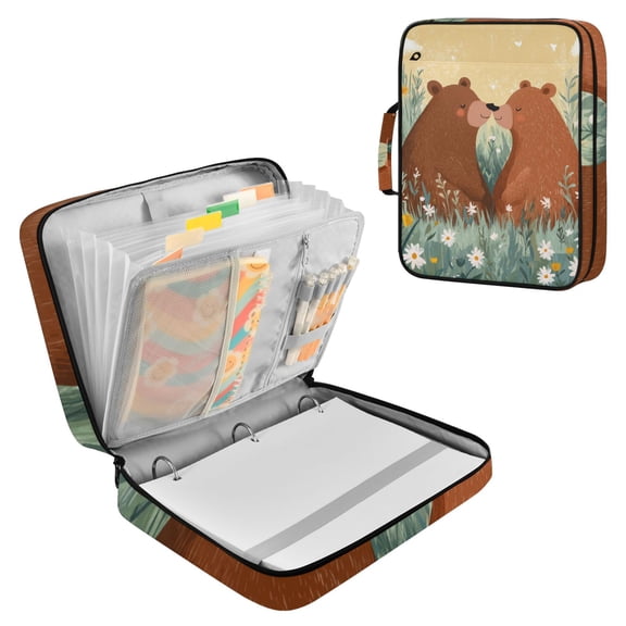 Bears Couple Flowers Spring Valentine Accordion File Organizer Expanding File Folder 3-Ring Binder Bag 500 Sheets A4 Size
