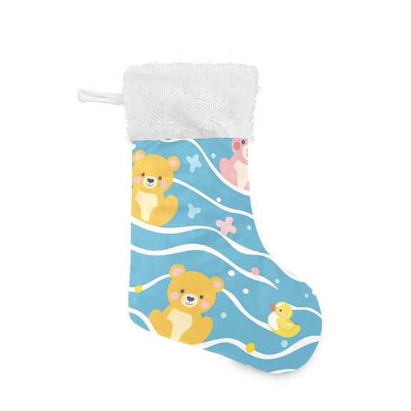 Bears Duckies Dots in Water Cartoon Christmas Stockings Large Capacity 18 inch Gift Bag with Hook Xmas Holiday Decor 2 Pack