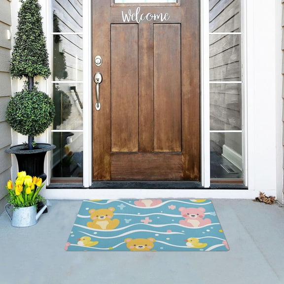 Bears Duckies Dots in Water Cartoon Doormats Welcome Mats Gate Pads Entryway Outdoor 32" x 20"