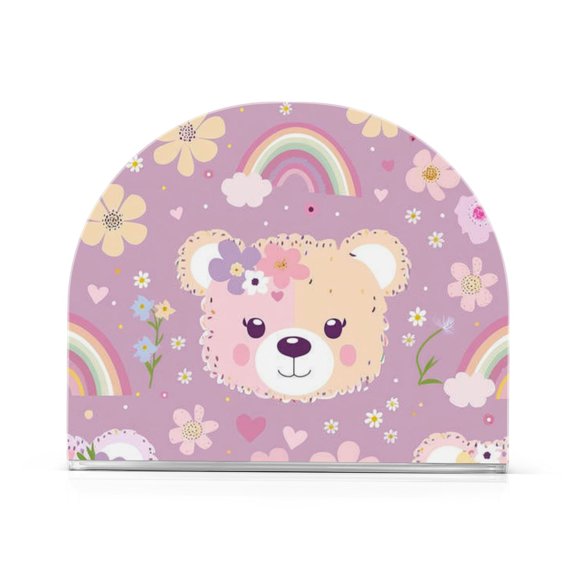 Bears Face Flowers and Rainbows Napkin Holder for Table Clear Napkin Stand Paper Holder Acrylic Organizer Dispenser Napkins for Dinner Kitchen Restaurant Room