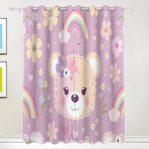 Bears Face Flowers and Rainbows Black Out Curtains 84 Inch Length Curtains for Sliding Glass Doors Bedroom Living Room 2 Pack