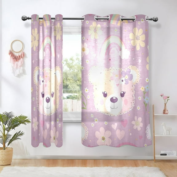 Bears Face Flowers and Rainbows Blackout Curtains Thermal Insulation 63 inch Grommet for Bedroom Living Room Bathroom Kitchen Windows 2 Pack