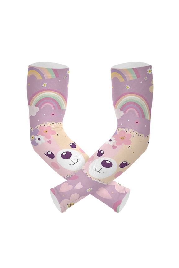 Bears Face Flowers and Rainbows Gardening Sleeves UV Sun Protection Cooling Arm Sleeves Anti-Scratch Farmers Sleeves for Women Men