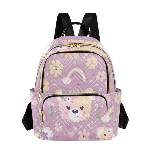 Bears Face Flowers and Rainbows Travel Laptop Backpack Casual Daypack Lightweight Bookbag Compartment for Business