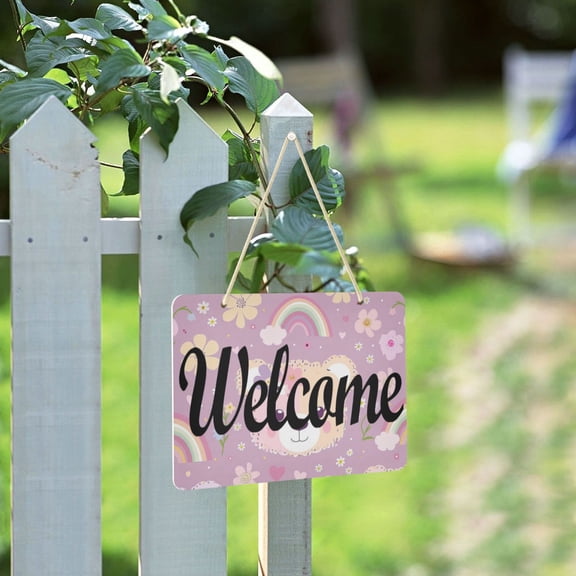 Bears Face Flowers and Rainbows Welcome Sign for Front Door Porch Wreath Door Sign Home Decoration Rustic Farmhouse Style