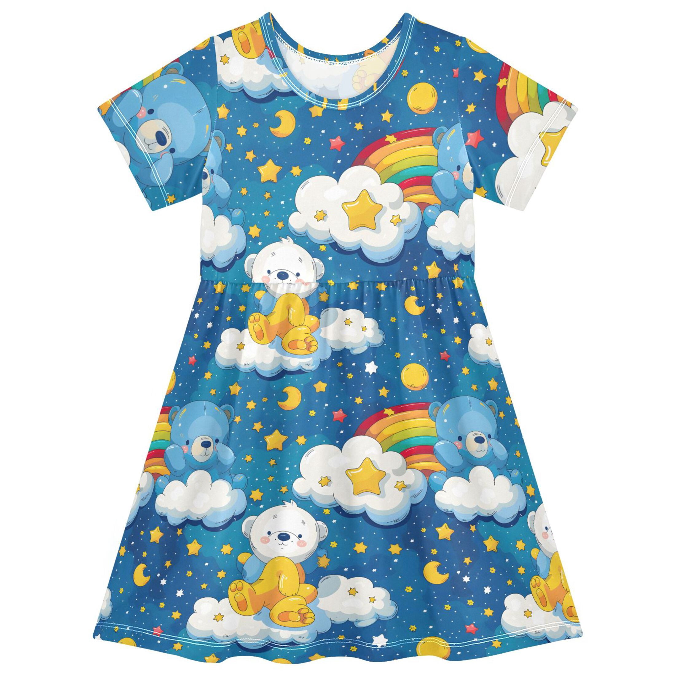 Bears Face Moon Stars White Cloud Bright Colorsbright Short Sleeve