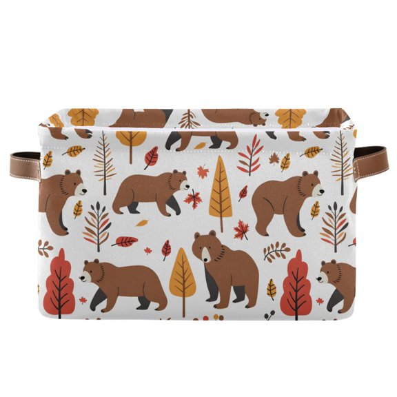 Bears Fall Leaf Tree Storage Bins with Handle Fabric Organizer Basket Foldable Box 1 Pack 14.2x10.2x8.3