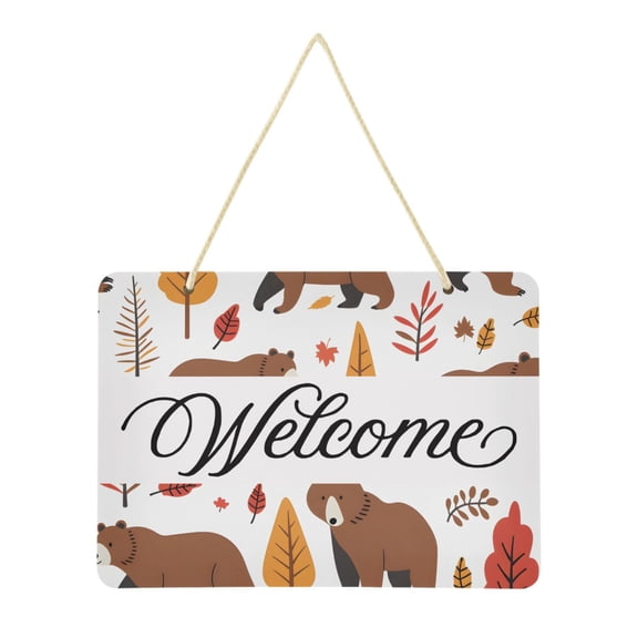 Bears Fall Leaf Tree Welcome Sign Front Door PVC 14x10 inch Hanger Hello Sign Farmhouse Wall Porch Home Outside Decor