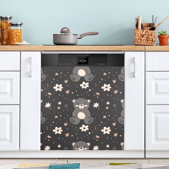 Bears Flowers Dishwasher Magnetic Covers Magnet Sticker Kitchen Decor Dishwasher Refrigerator Front Door Covers Decorative Magnetic 23" x 26"