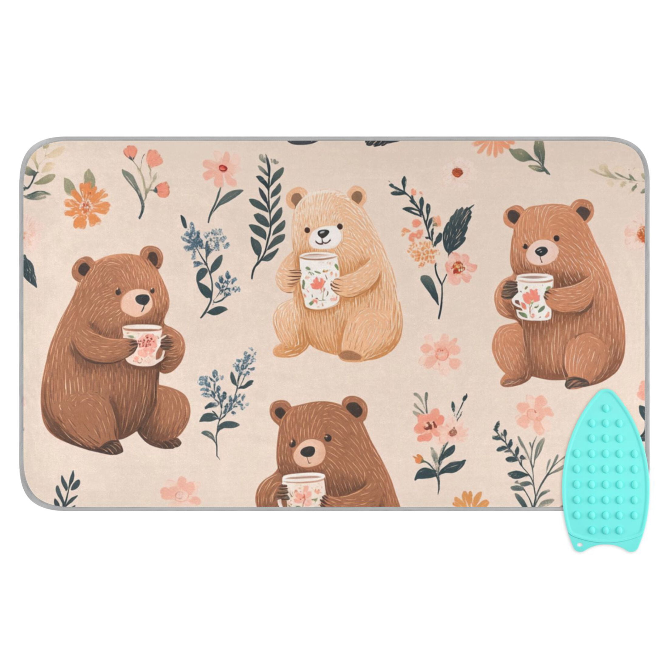 Bears Flowers Leaves Cups Ironing Board Covers Heat Resistant Ironing Pad Mat Portable for Travel Washer Dryer Table