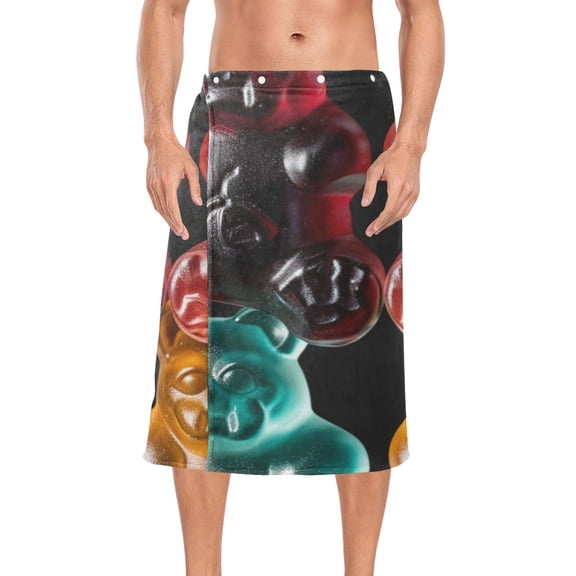 Bears Fudon Candy Bath Towel Wrap for Man Adjustable Shower Wrap Button Closure Body Towel for Sauna Gym