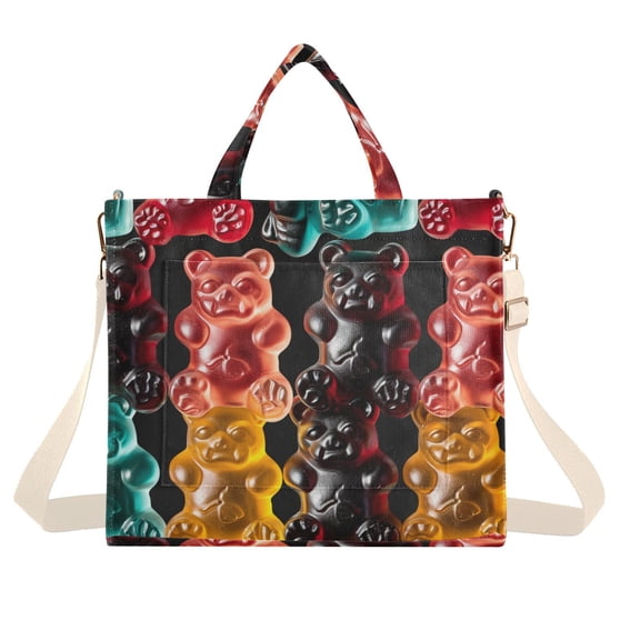 Bears Fudon Candy Corduroy Tote Bag Handbag Large Messenger Bag Shoulder Crossbody Zipper Bag Purse