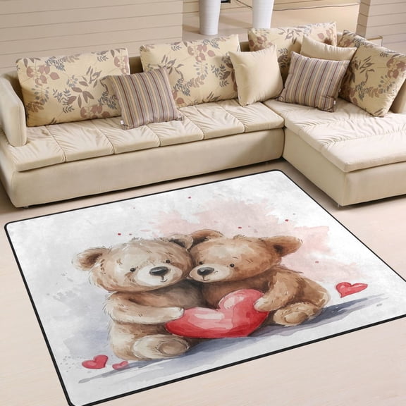 Bears Hearts Area Rug Washable 80 x 58 Floor Carpet Mat Non Slip for Bedroom Living Room Home Decor