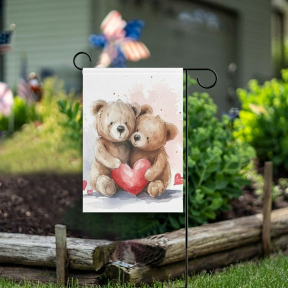 Bears Hearts Garden Flag Double Sided Outdoor Banners for Courtyard Outdoor Lawn Farmhouse Holiday Decorations