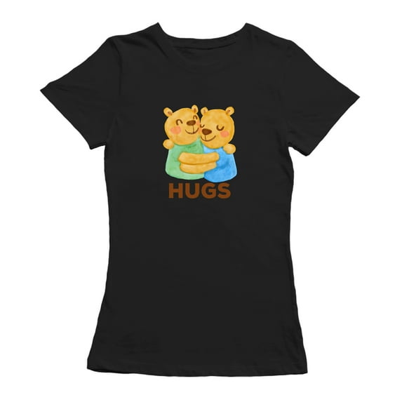 Bears Hugging Best Buddies Women Black T-Shirt, Female XX-Large
