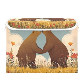 Bears Kissing Valentine Vector Foldable Storage Bins with Lids Handles Collapsible Storage Containers Tote Boxes 16.5 x 12.6 x 11.8 inches