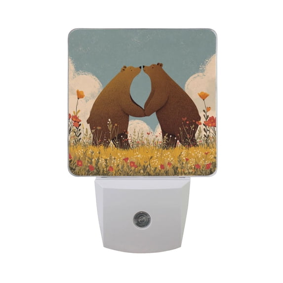 Bears Kissing Valentine Vector LED Night Light Sensor Lamp Plug-in Adjustable Brightness 2 Pack