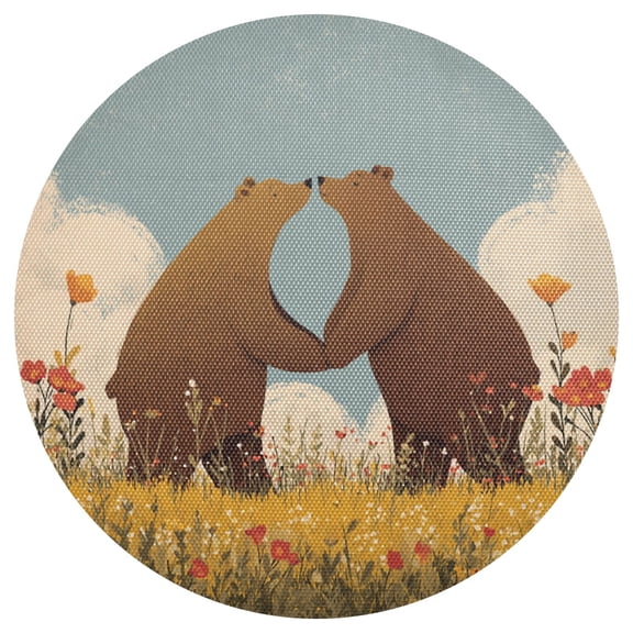 Bears Kissing Valentine Vector PVC Round Grid Placemat Table Mat 1 Pc 15.4" x 15.4"