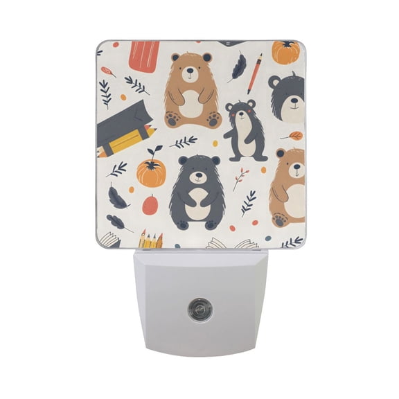 Bears Leaf Pen Book Night Light 2 Pack LED Nightlight Plug into Wall Dusk to Dawn Sensor Soft White
