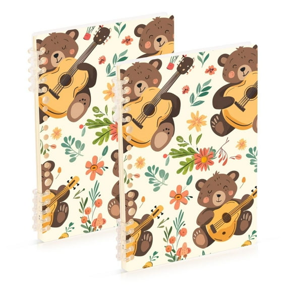 Bears Leaves Flowers Guita Ring Binder Notebook Journey Note Diary College Ruled Spiral Notebook Study Loose Leaf Paper A5 60 Pages