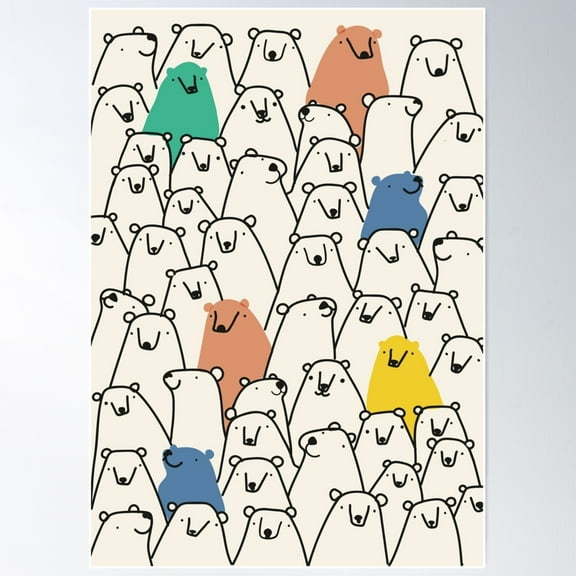 Bears Pattern Poster Wall Art, Modern Wall Decor For Living Room Bedroom, 8x12 UNFRAMED