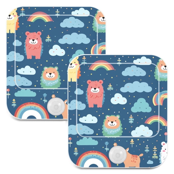 Bears with Rainbow Clouds Night Lights Plug into Wall LED with Auto Light Sensor Warm Light for Kids Hallway Bedroom Living Room Kitchen Bathroom Set of 2