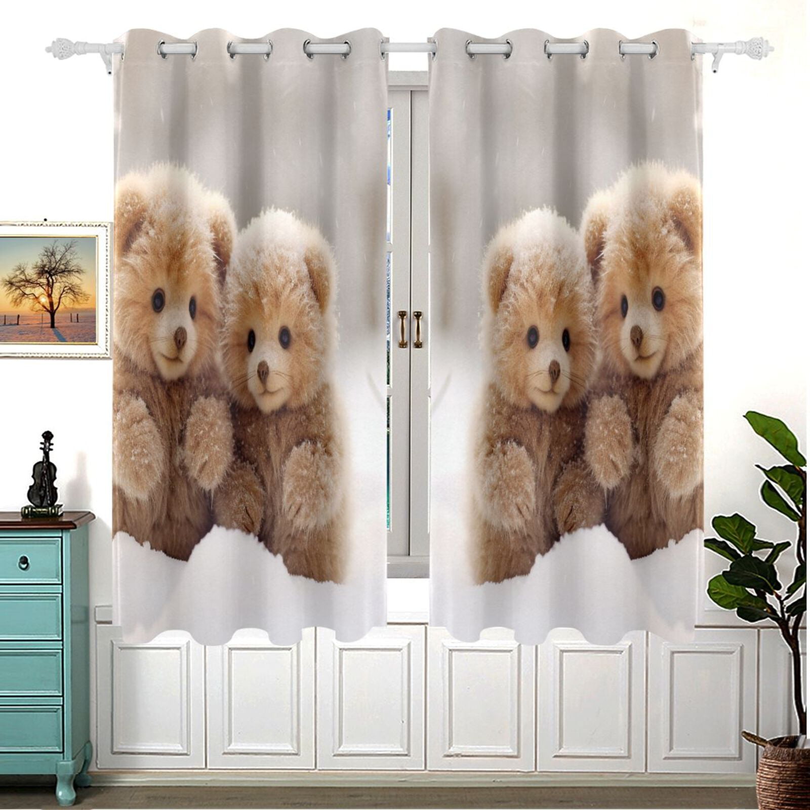 Bears Snow Curtains Black Out Curtains for Sliding Glass Doors Bedroom