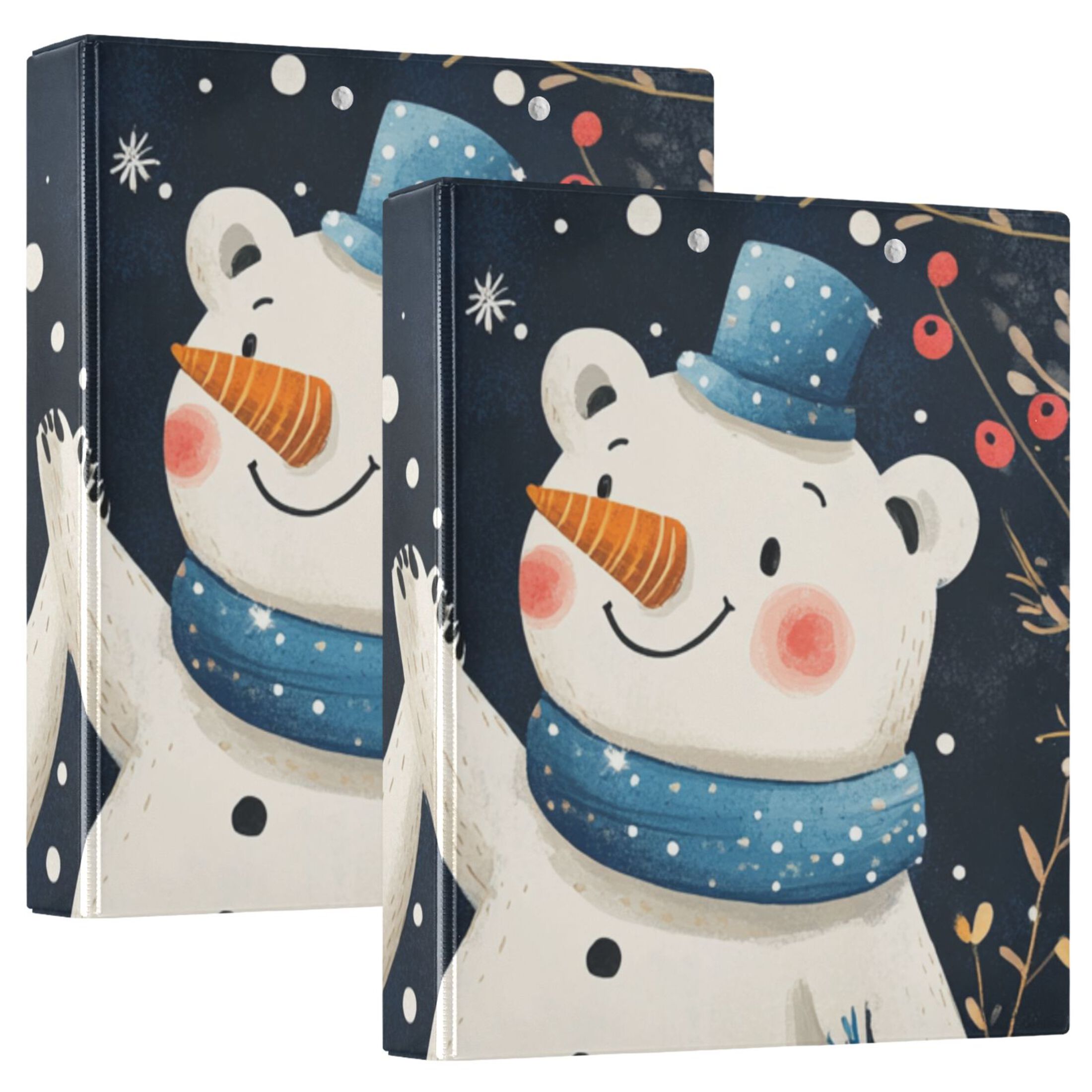 Bears Snowman 3 Ring Binders 1.5 inch Hardcover File Folders with Interior Pockets A4 Size Organizer for School Office Hospital