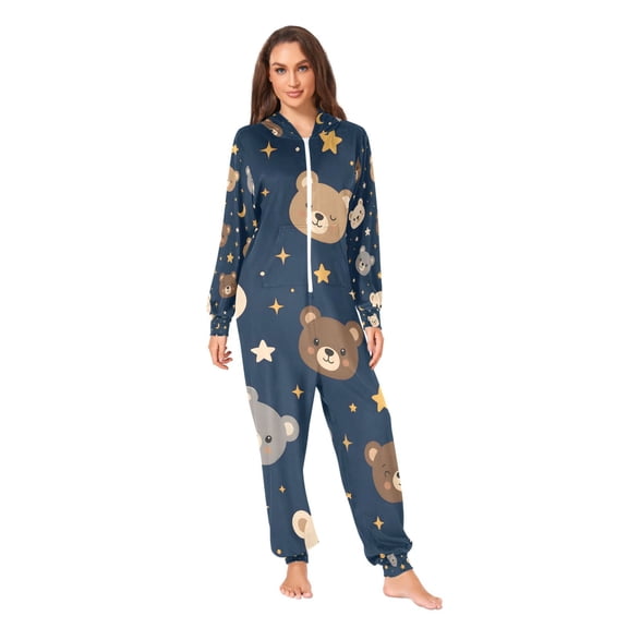 Bears Stars Adult Unisex Onesie Pajamas One Piece Suit Pjs Sleepwear Jumpsuit