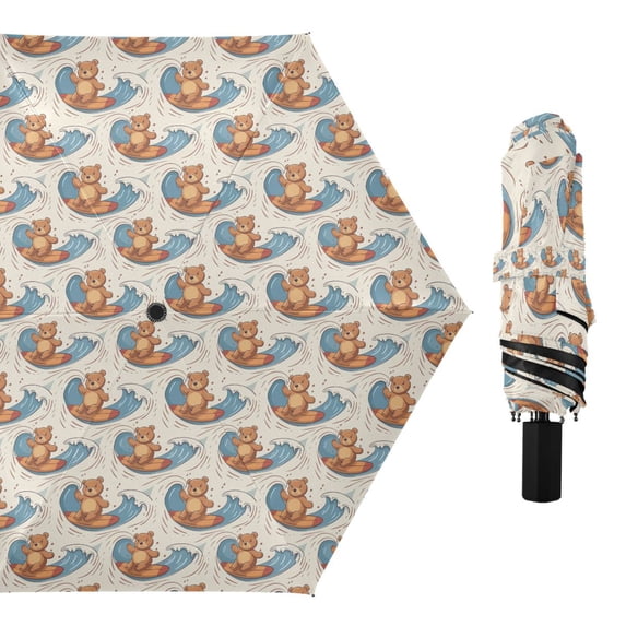 Bears Surfing Compact Sun Umbrella Windproof Travel Umbrellas for Rain Strong Portable UV Protection