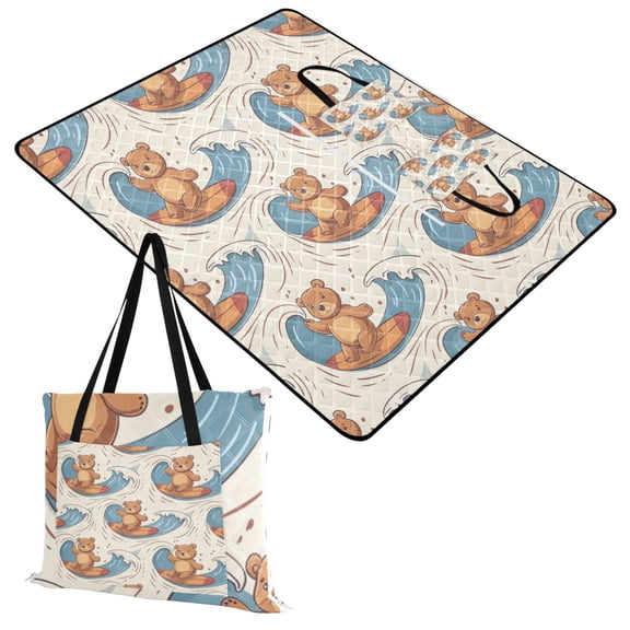 Bears Surfing Extra Large Picnic Beach Blanket Waterproof Sand Proof Portable Outdoor Mat 60x80