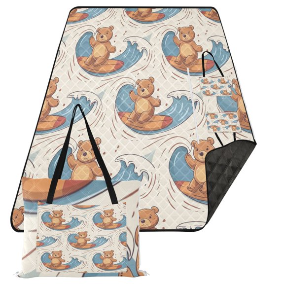 Bears Surfing Extra Large Picnic Beach Blanket Waterproof Sand Proof Portable Outdoor Mat 80x118