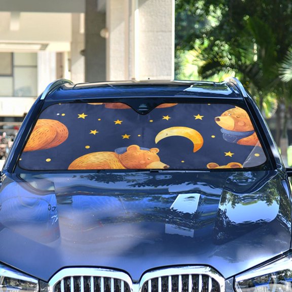 Bears and Moon Stars Automotive Front Car Windshield Sun Shade Reflector Foldable for Front Fit for Cars Truck SUVs