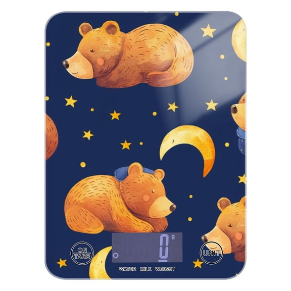 Bears and Moon Stars Food Scale Digital Kitchen Scale Waterproof Tempered Glass Tare Function 11 lb for Baking Cooking Meal Prep