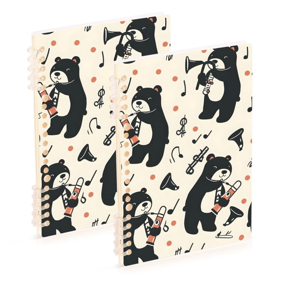 Bears and Music Ring Binder Notebook Journey Note Diary College Ruled Spiral Notebook Study Loose Leaf Paper A5 60 Pages
